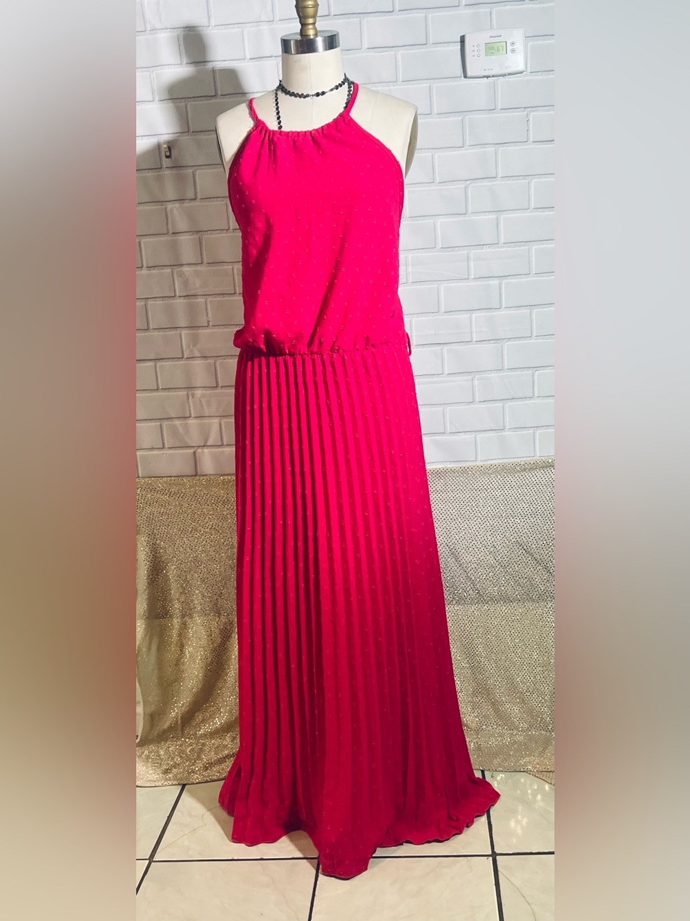 Sleeveless Hot Pink Pleated Maxi Dress
